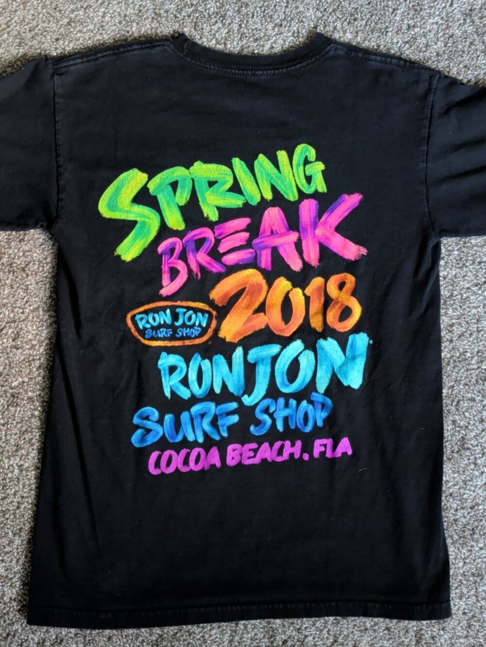 Ron Jon Surf Shop Spring Break 2018 Size Small Cocoa Beach FL. Black Tee Shirt